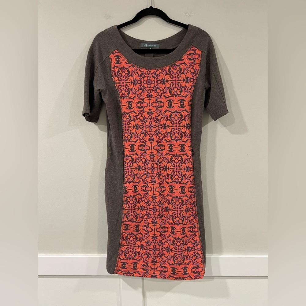 Title Nine Geometric Print Shift Dress Brown & Coral Pink Size M
